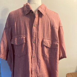NWT Mutual Weave light weight blue short sleeve full button down collared shirt